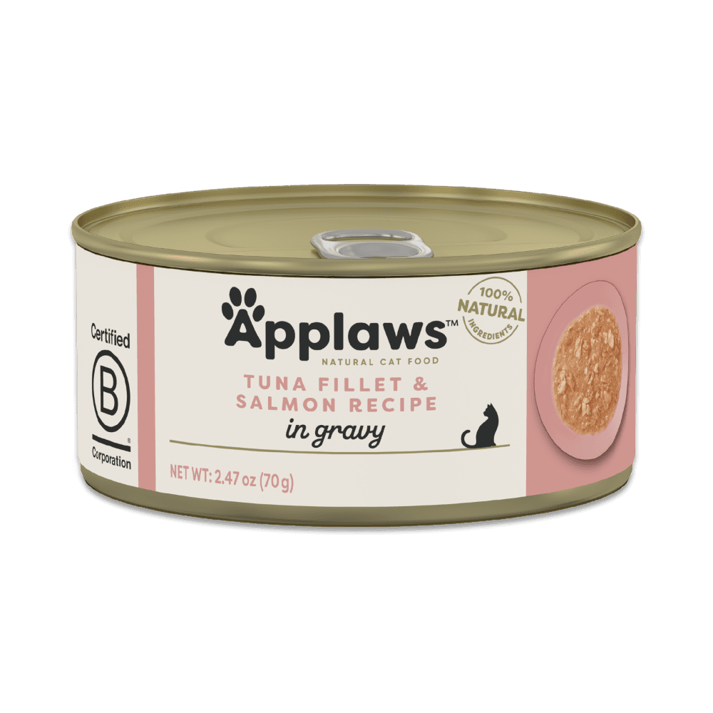 Natural Tuna Fillet and Salmon In Gravy Adult Wet Cat Food Can