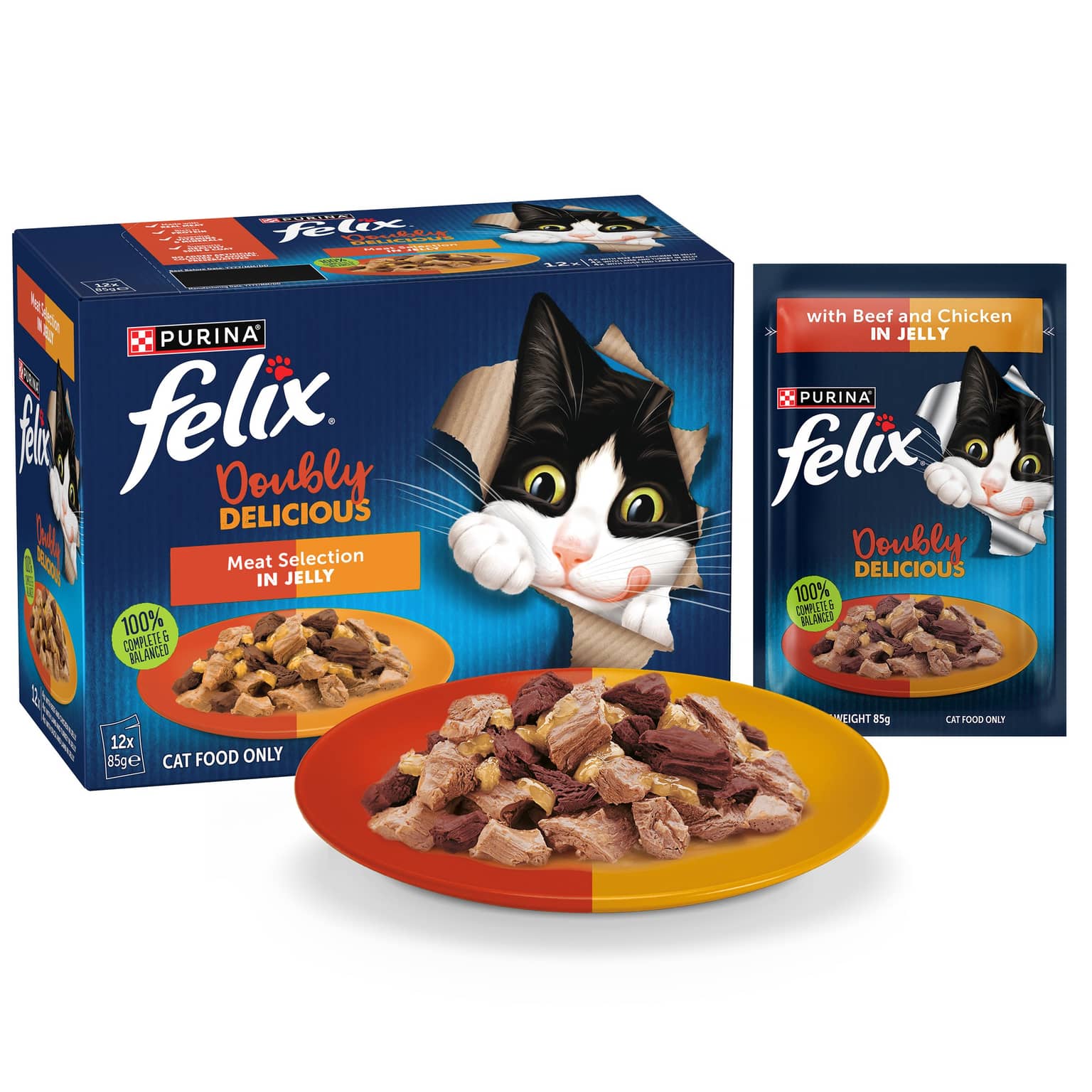 Felix Doubly Delicious Meat Selection Adult Wet Cat Food Pouches