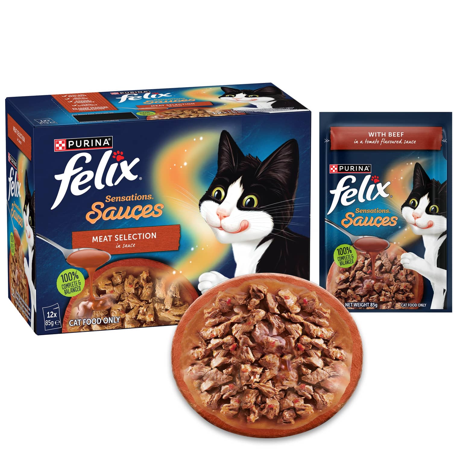Felix Sensations Sauces Meat Selection Adult Wet Cat Food Pouches