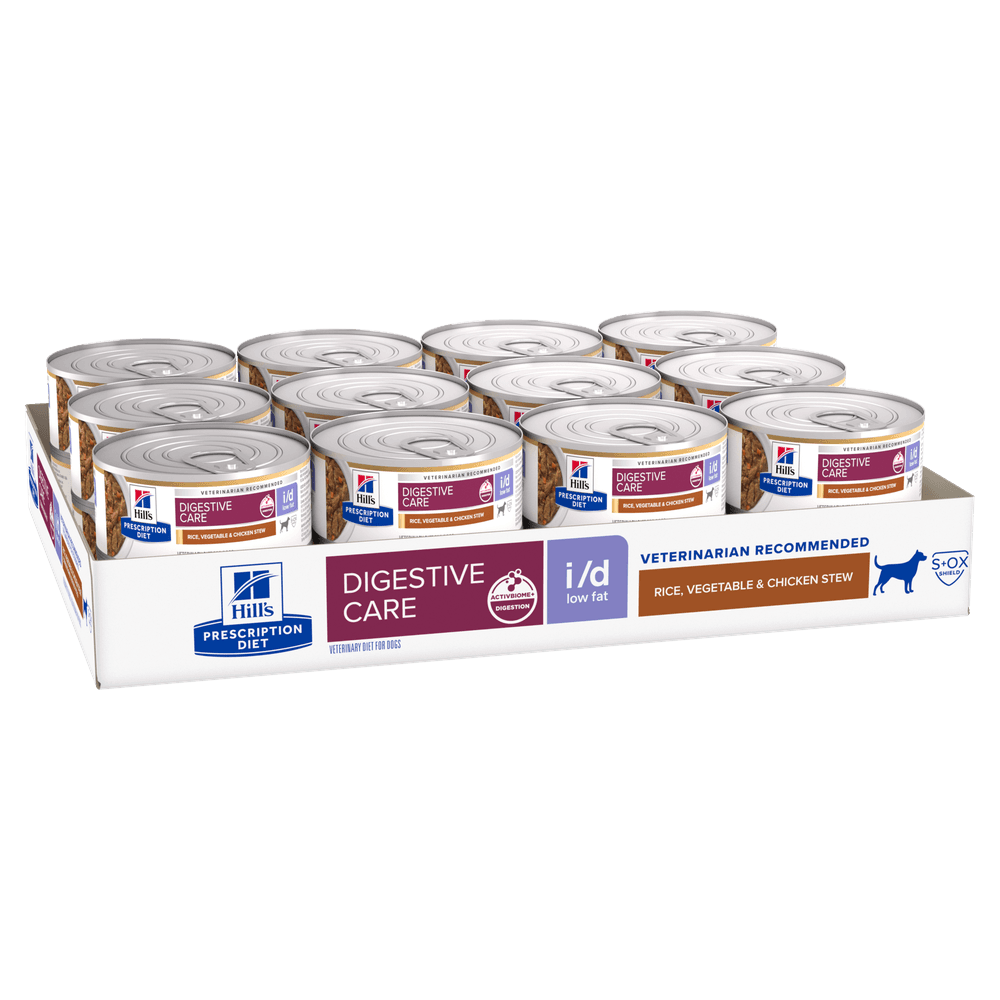 Hills Prescription Diet I/D Low Fat Digestive Care Chicken & Vege Stew Wet Dog Food Cans