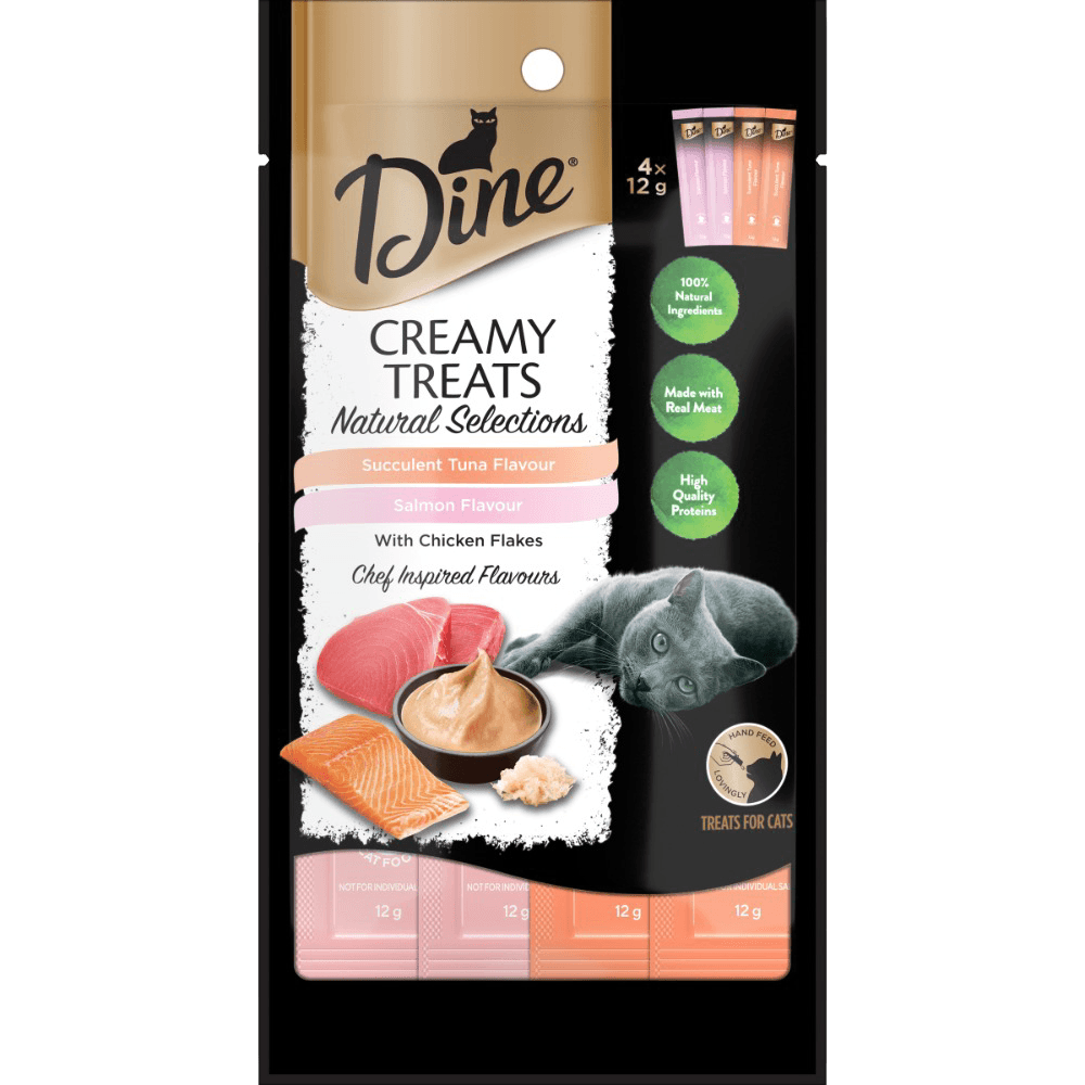 Dine Natural Creamy Cat Treats Tuna and Salmon with Chicken Flakes