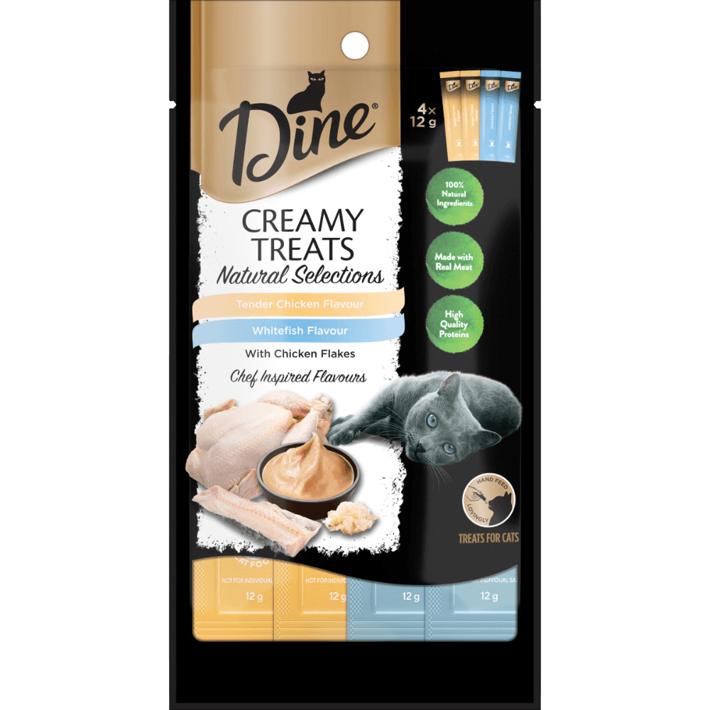 Dine Natural Creamy Cat Treats Chicken and Whitefish with Chicken Flakes