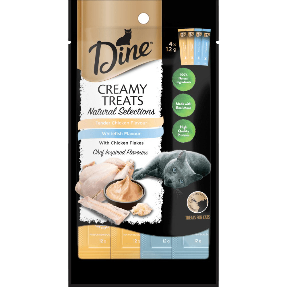 Dine Natural Creamy Cat Treats Chicken and Whitefish with Chicken Flakes