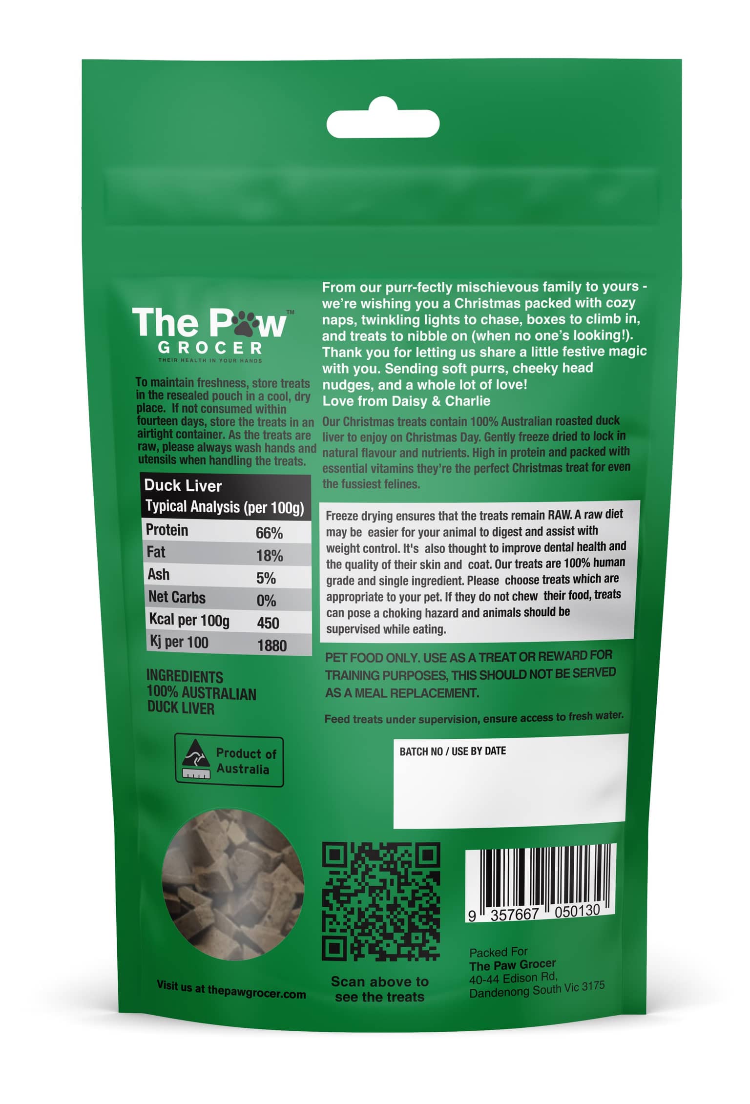 The Paw Grocer The Paw Grocer Freeze Dried Roasted Duck Christmas Cat Treats