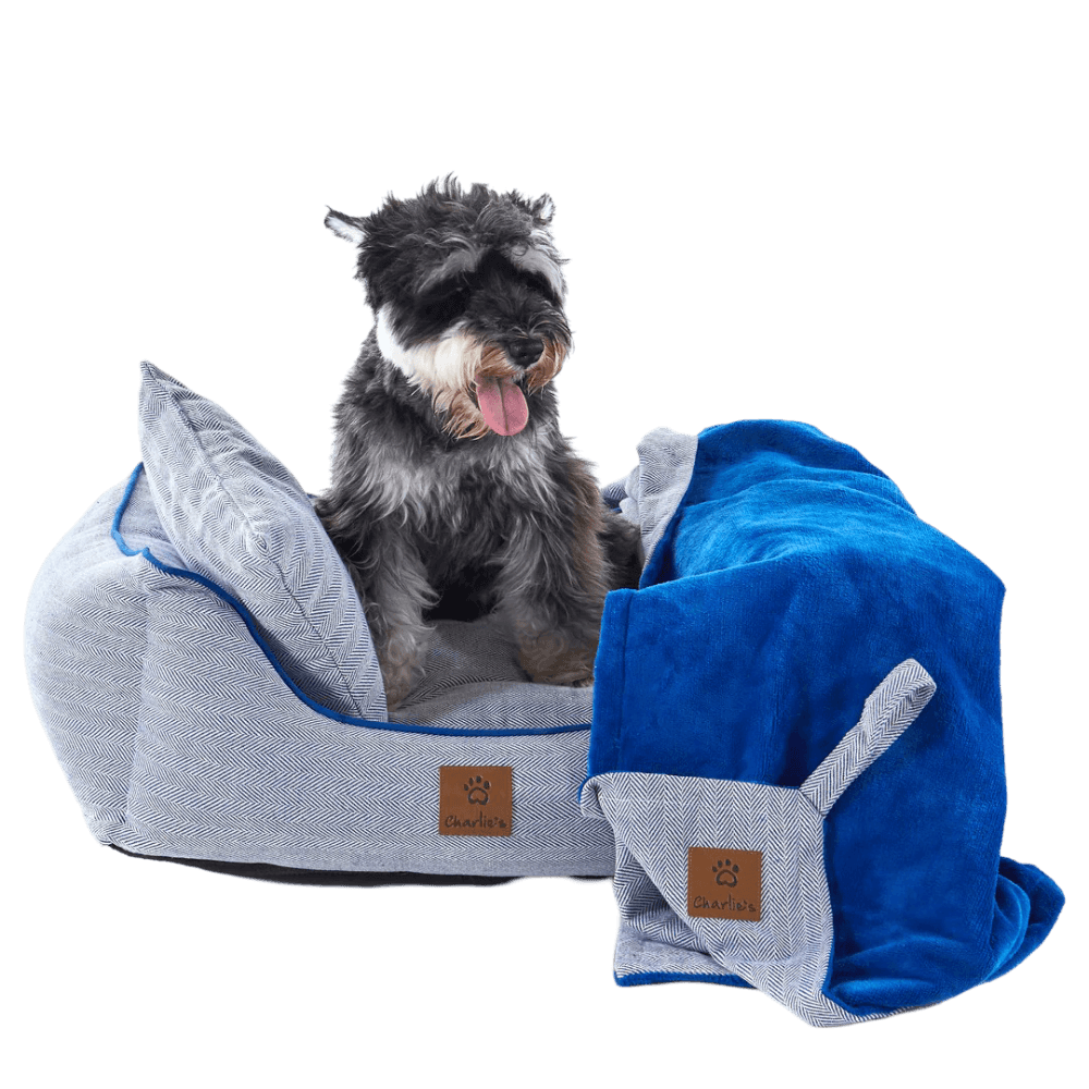 charlies-hampton-herringbone-dog-bed-blanket-and-pillow-set-blue