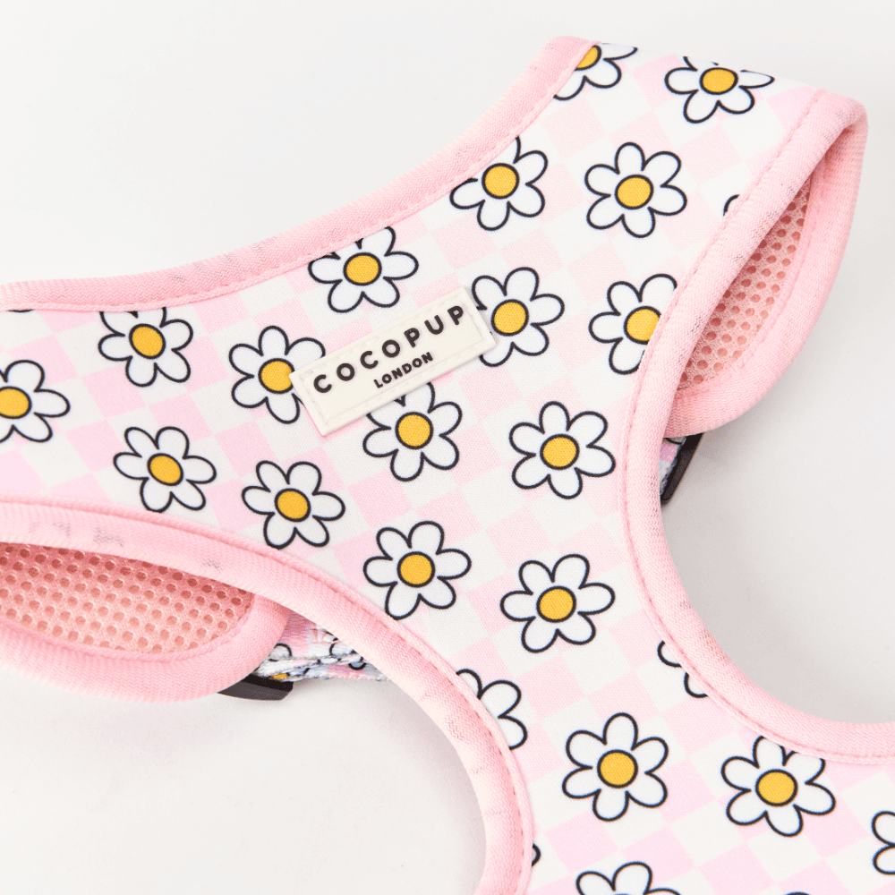 Cocopup London Adjustable Neck Dog Harness in Daisy Gingham Pink