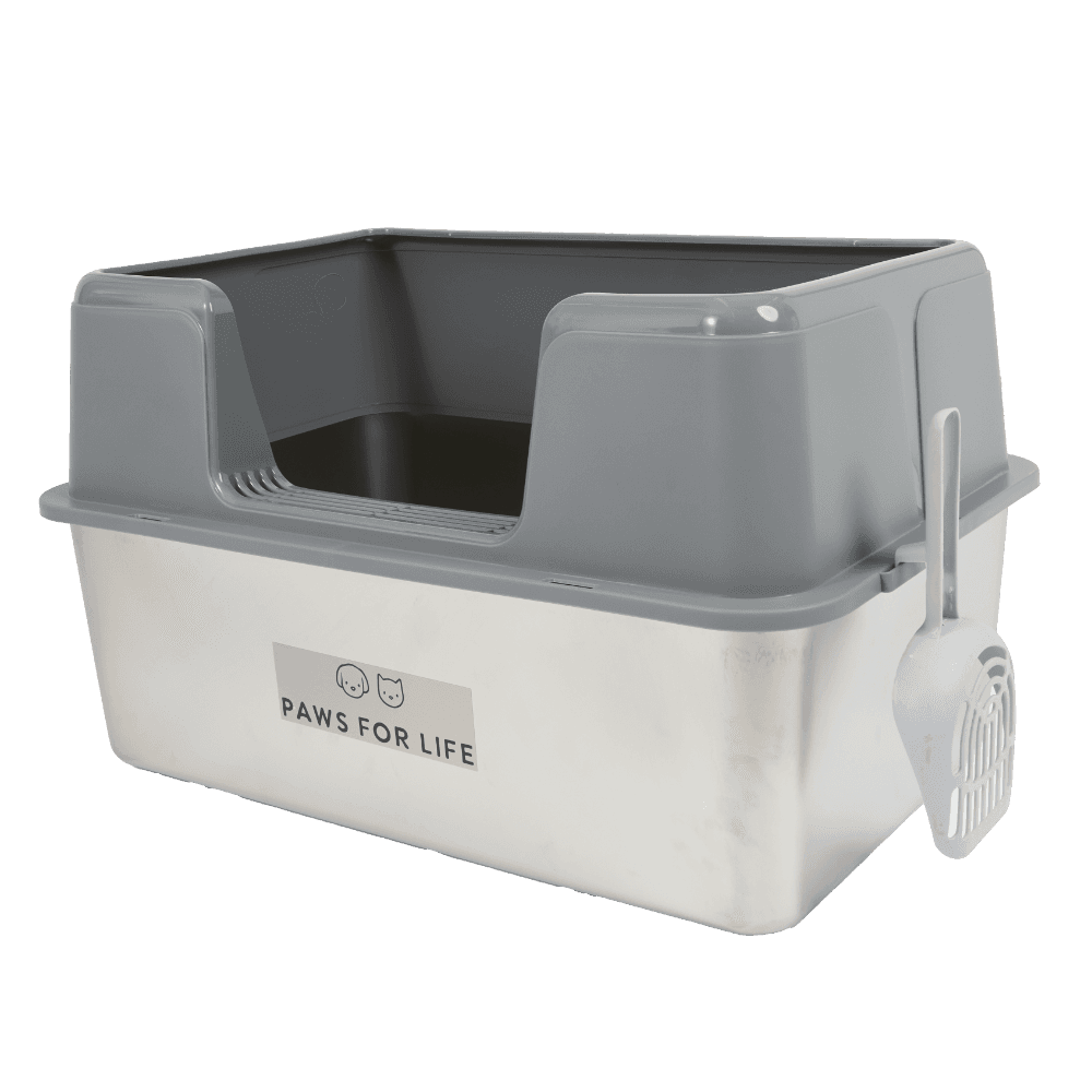 paws-for-life-semi-enclosed-stainless-steel-cat-litter-box-grey