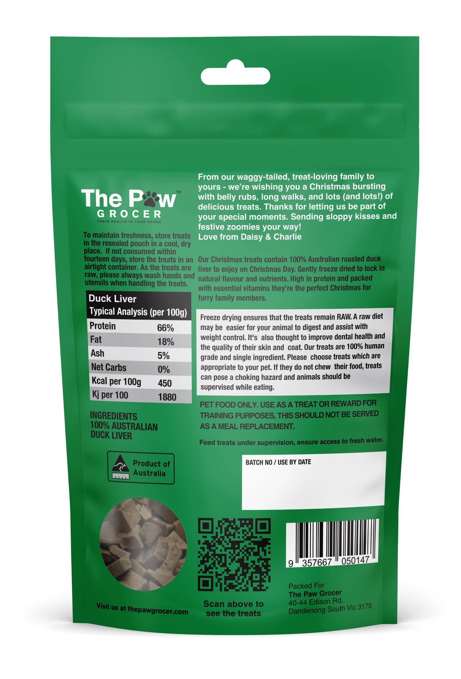 The Paw Grocer Freeze Dried Roasted Duck Christmas Dog Treats