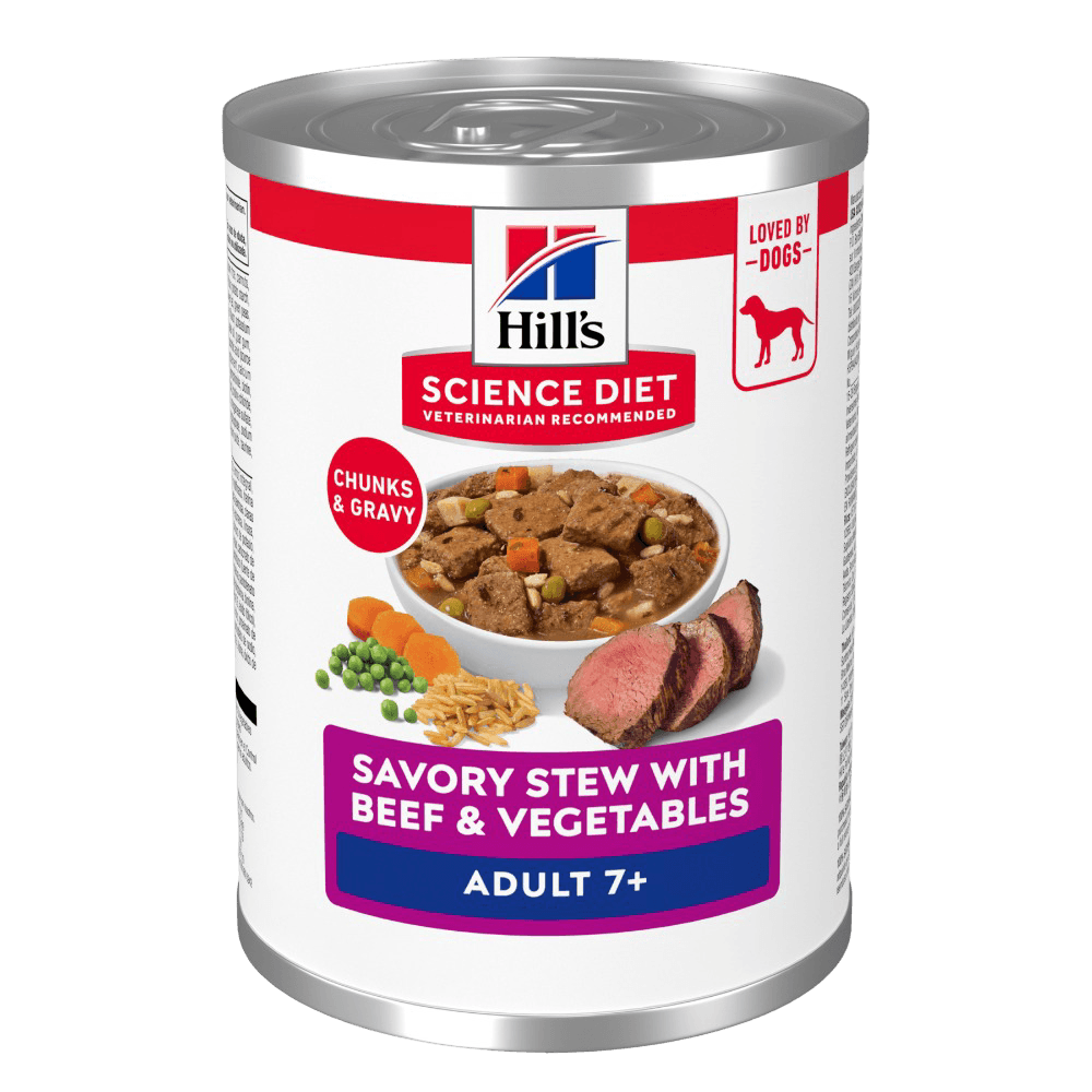 7 Plus Savoury Stew Beef & Vegetables Senior Wet Dog Food Cans