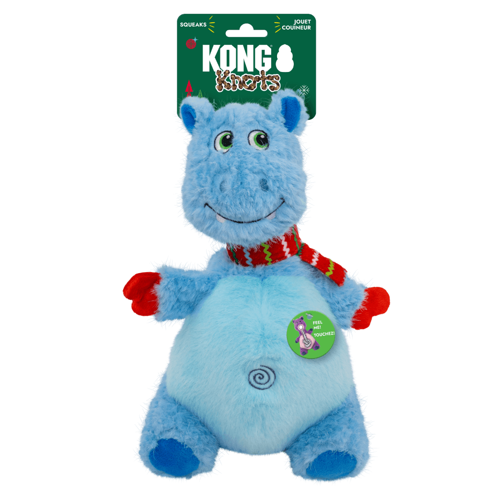 Kong Holiday Knots Belly Hippo Blue Plush Dog Toy with Rope