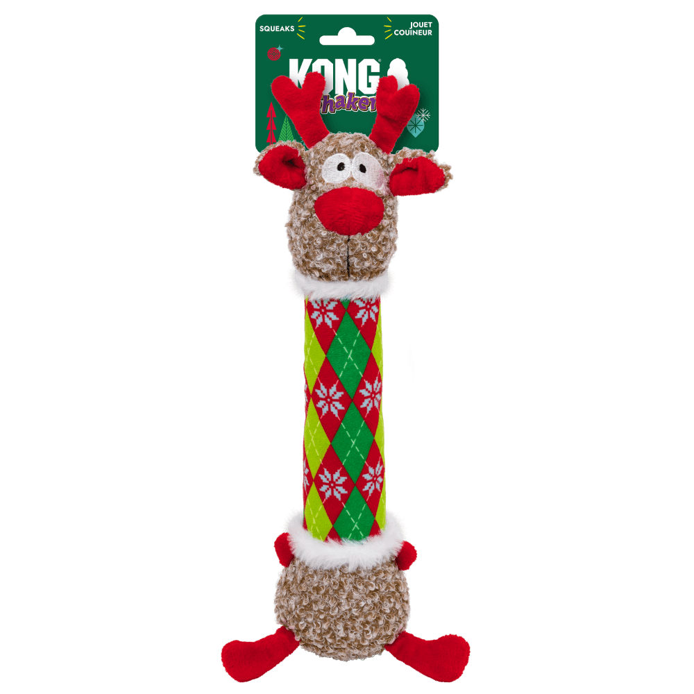 Kong Holiday Shakers Luvs Argyle Reindeer Squeaky Dog Toy