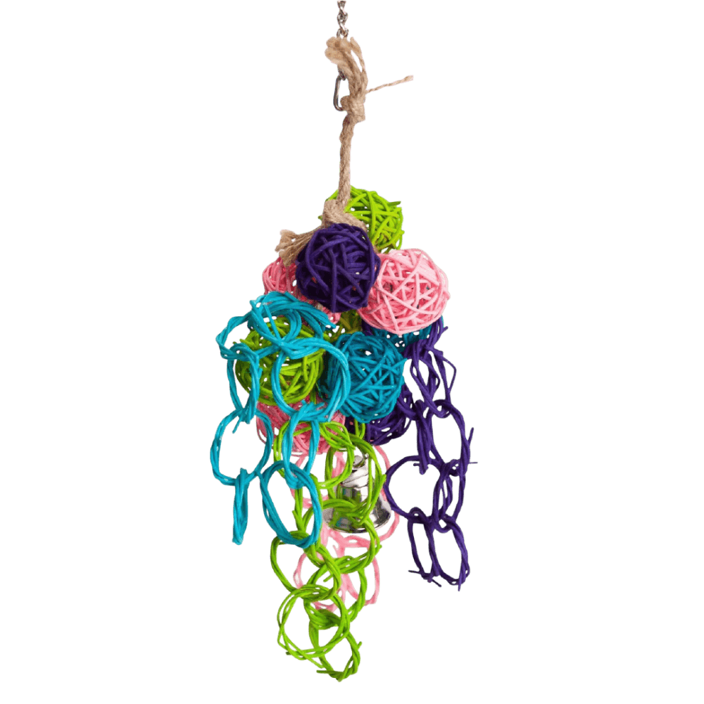kazoo-hanging-bird-toy-colourful-wicker-ball-bouquet