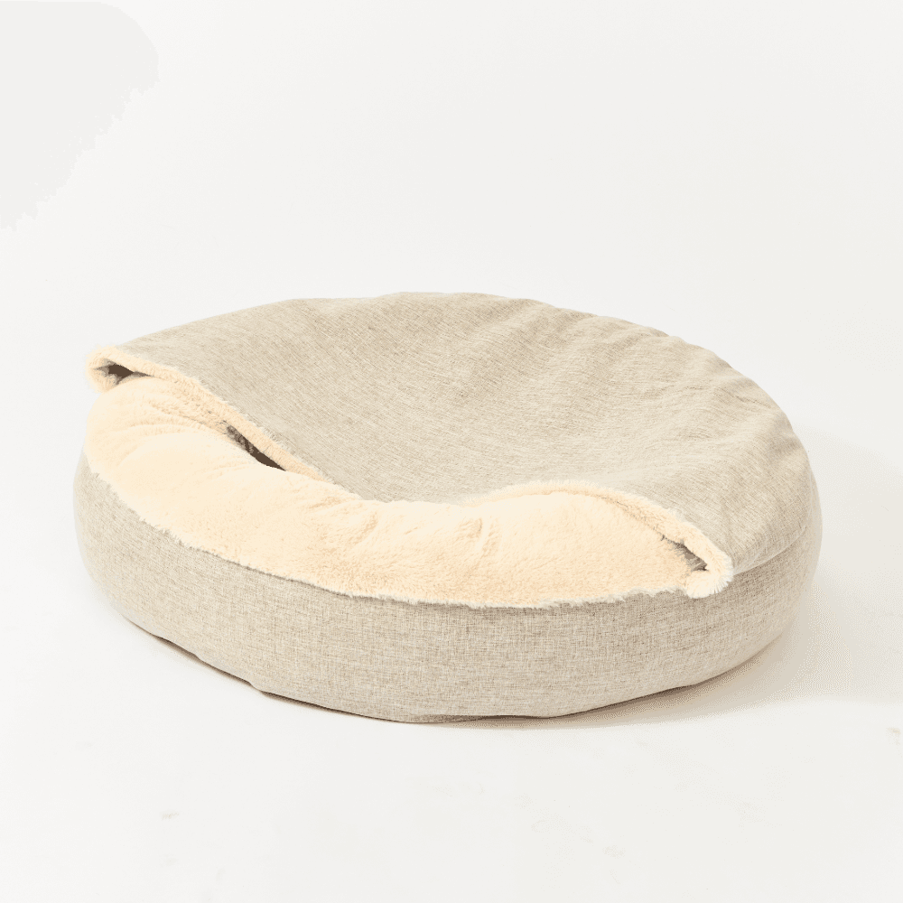 paws-for-life-rectangular-bolster-pet-bed-faux-linen-oatmeal