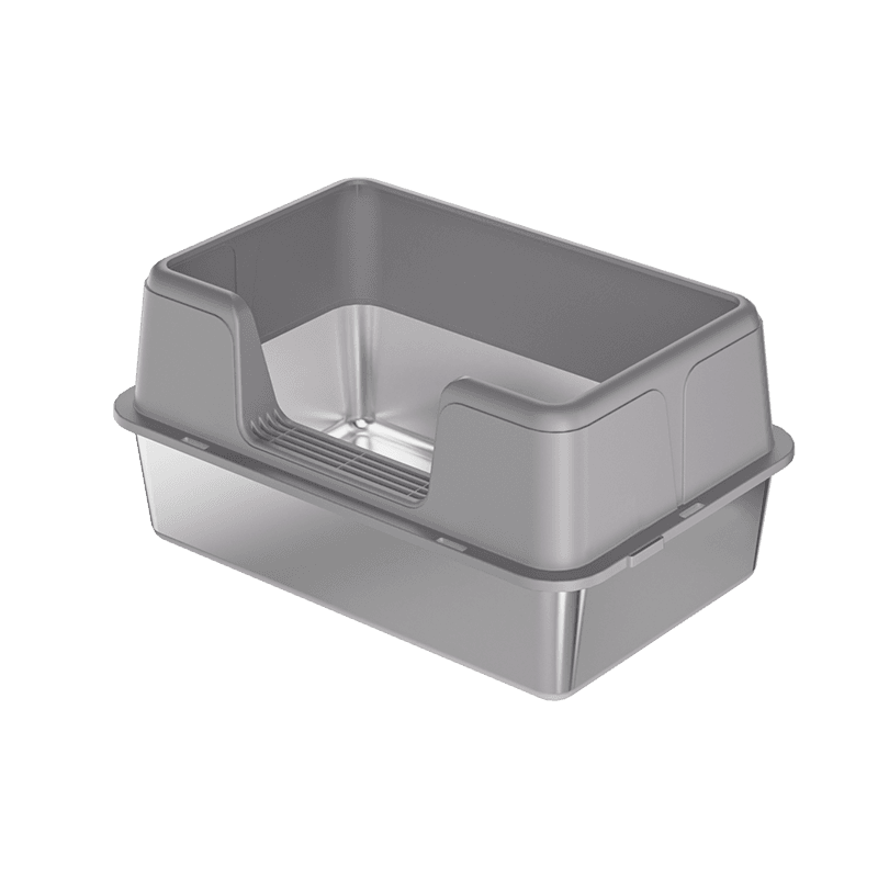 the-catsentials-front-opening-stainless-steel-cat-litter-box-grey