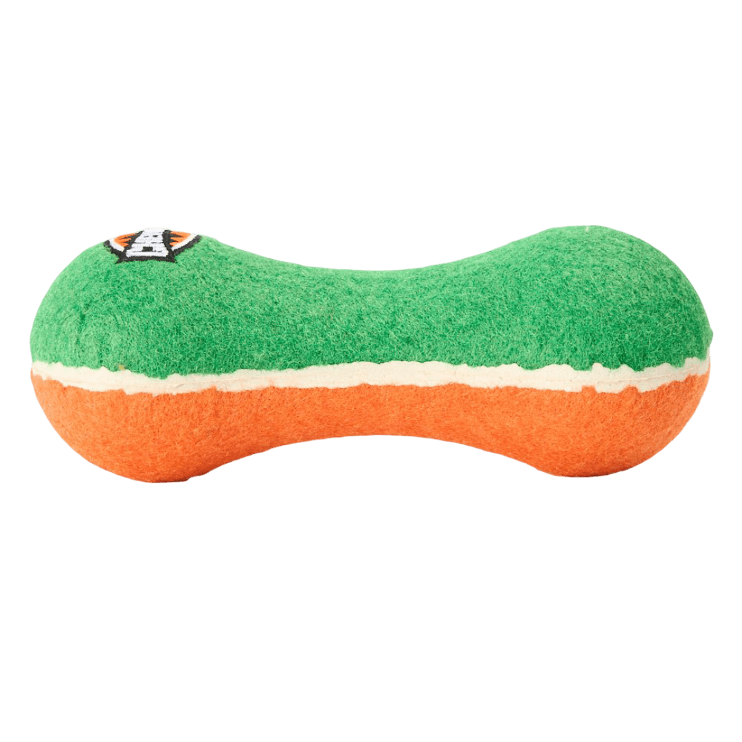 paws-for-life-chewbites-tennis-rubber-dumbbell-dog-fetch-toy