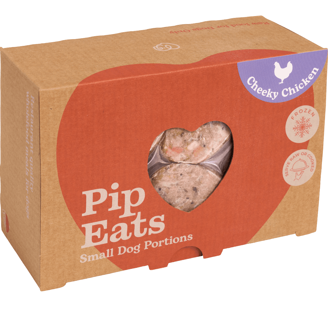 pip-eats-cheeky-chicken-frozen-raw-dog-food