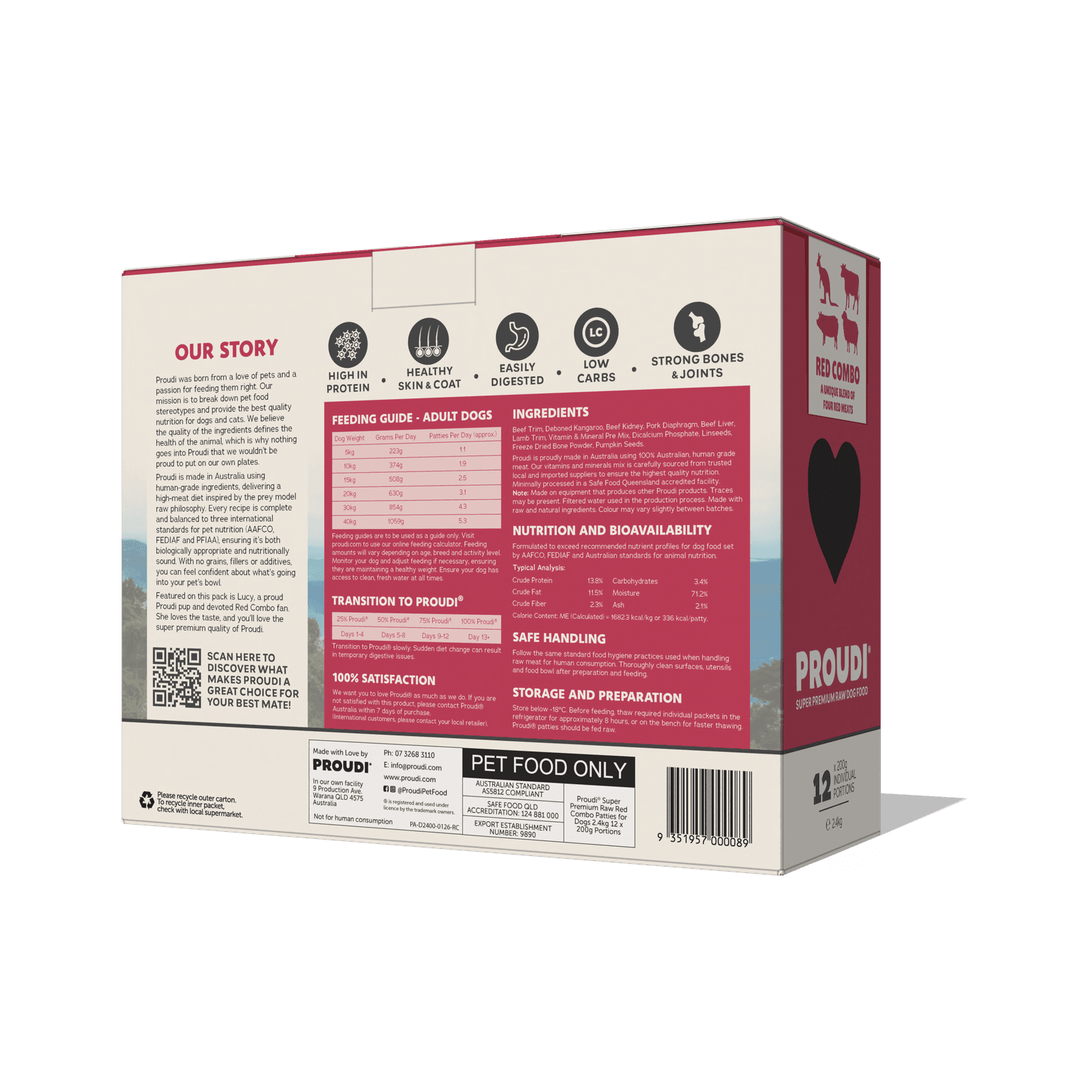 Proudi Premium Raw Red Combo Frozen All Lifestages Dog Food