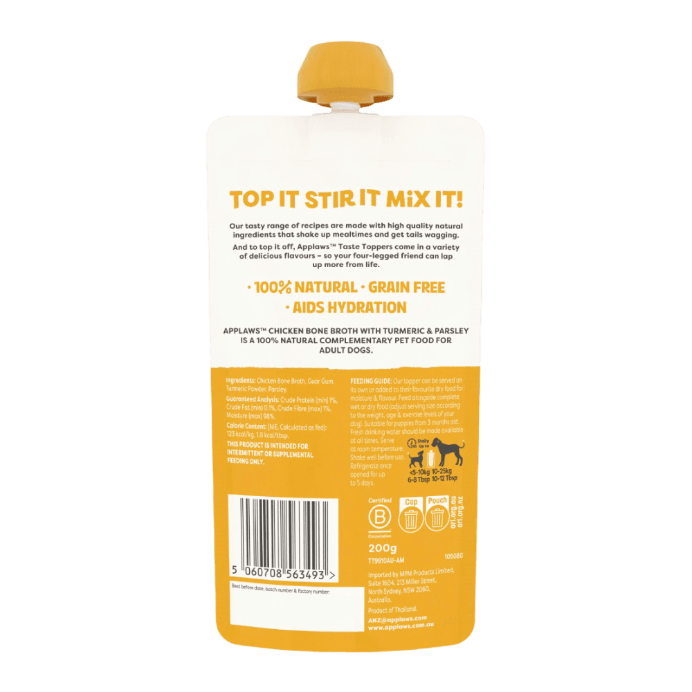 Applaws Chicken Turmeric and Parsley Broth Topper for All Lifestatges Dogs Pouch