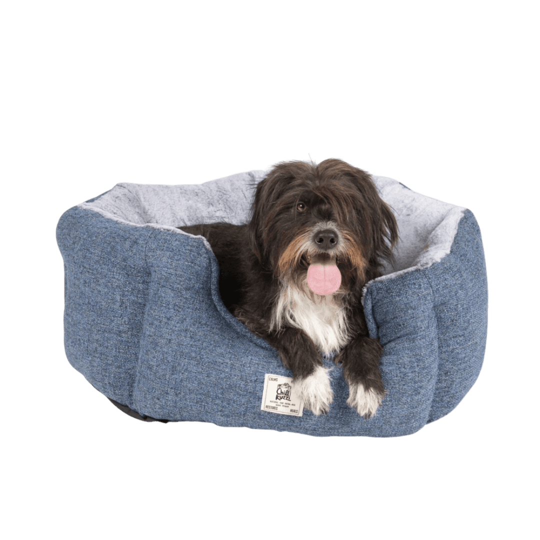 chill-kuzzi-round-bolster-plush-dog-bed-with-infrared-technology-blue