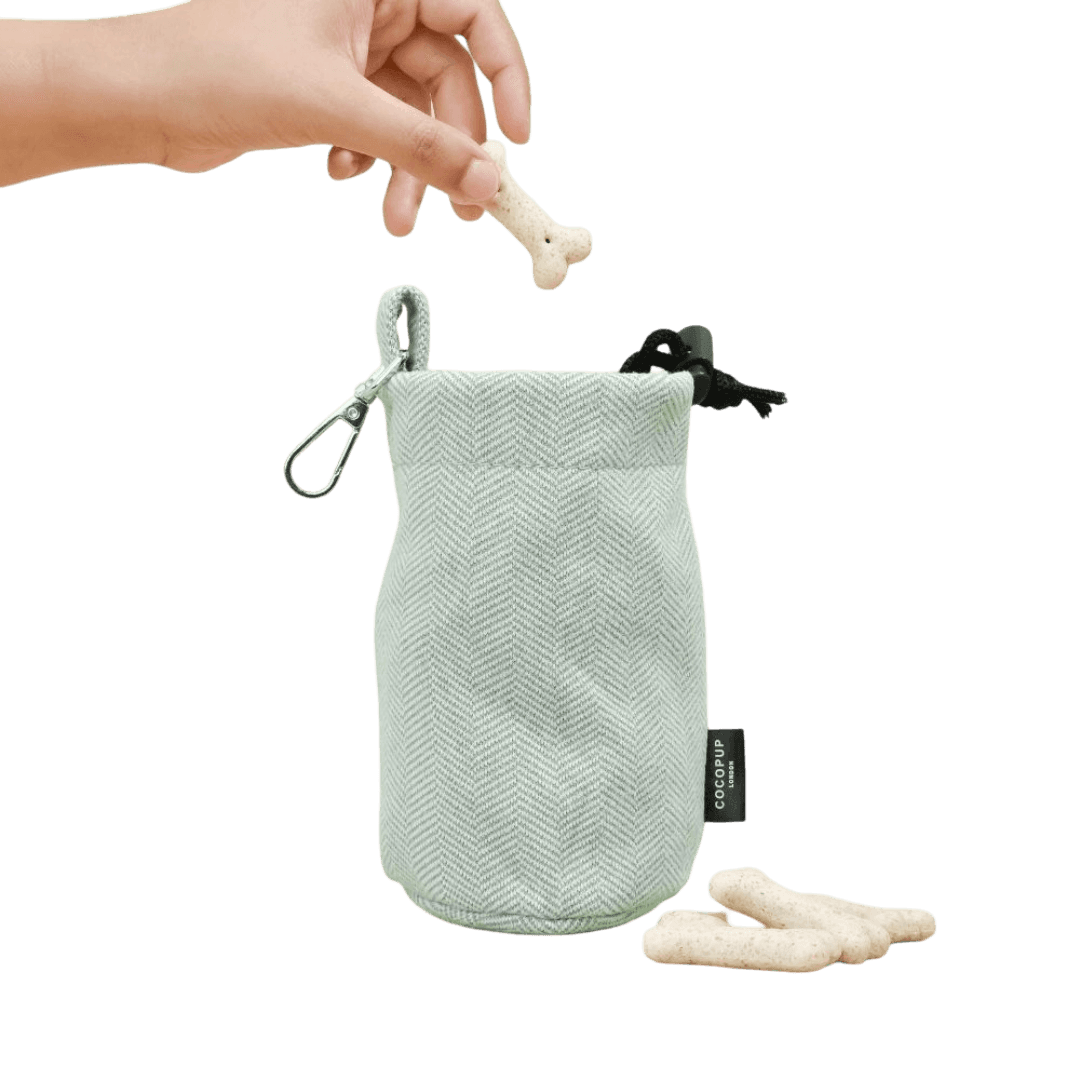 cocopup-london-drawstring-dog-treats-pouch-sage-tweed