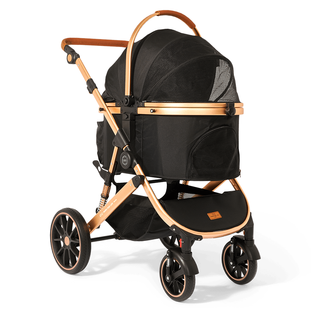 paws-for-life-foldable-pet-stroller-black-with-gold-frame