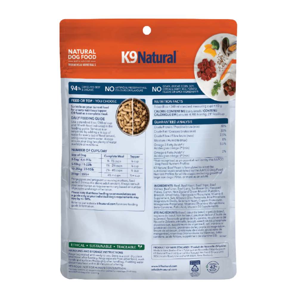 K9 Natural Beef Feast Freeze Dried All Lifestages Dog Food Meal Topper