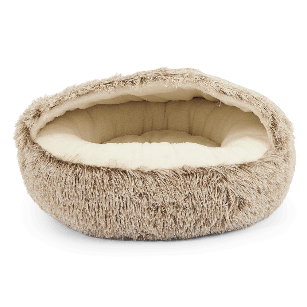 paws-for-life-plush-hooded-bed-light-brown