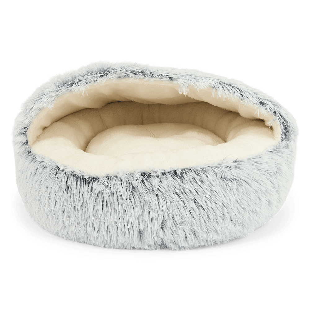 paws-for-life-plush-hooded-bed-light-grey