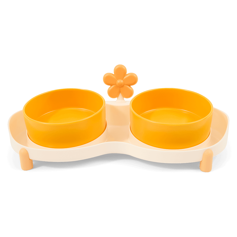 paws-for-life-ceramic-double-pet-bowl-with-tray-yellow