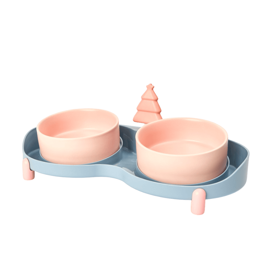 paws-for-life-ceramic-double-pet-bowl-with-tray-pink