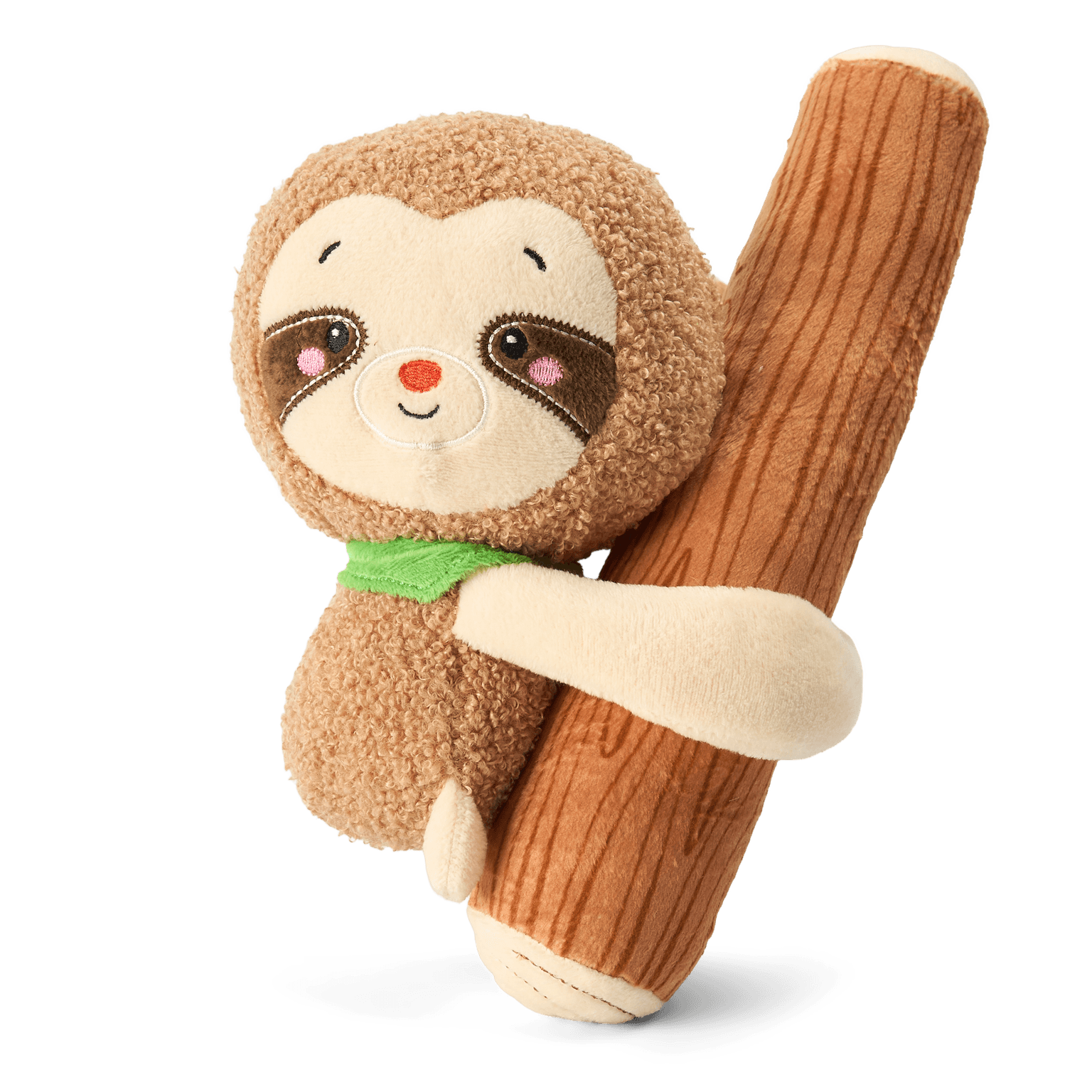 paws-for-life-hugmate-sloth-hugging-branch-funny-squeaker-dog-toy