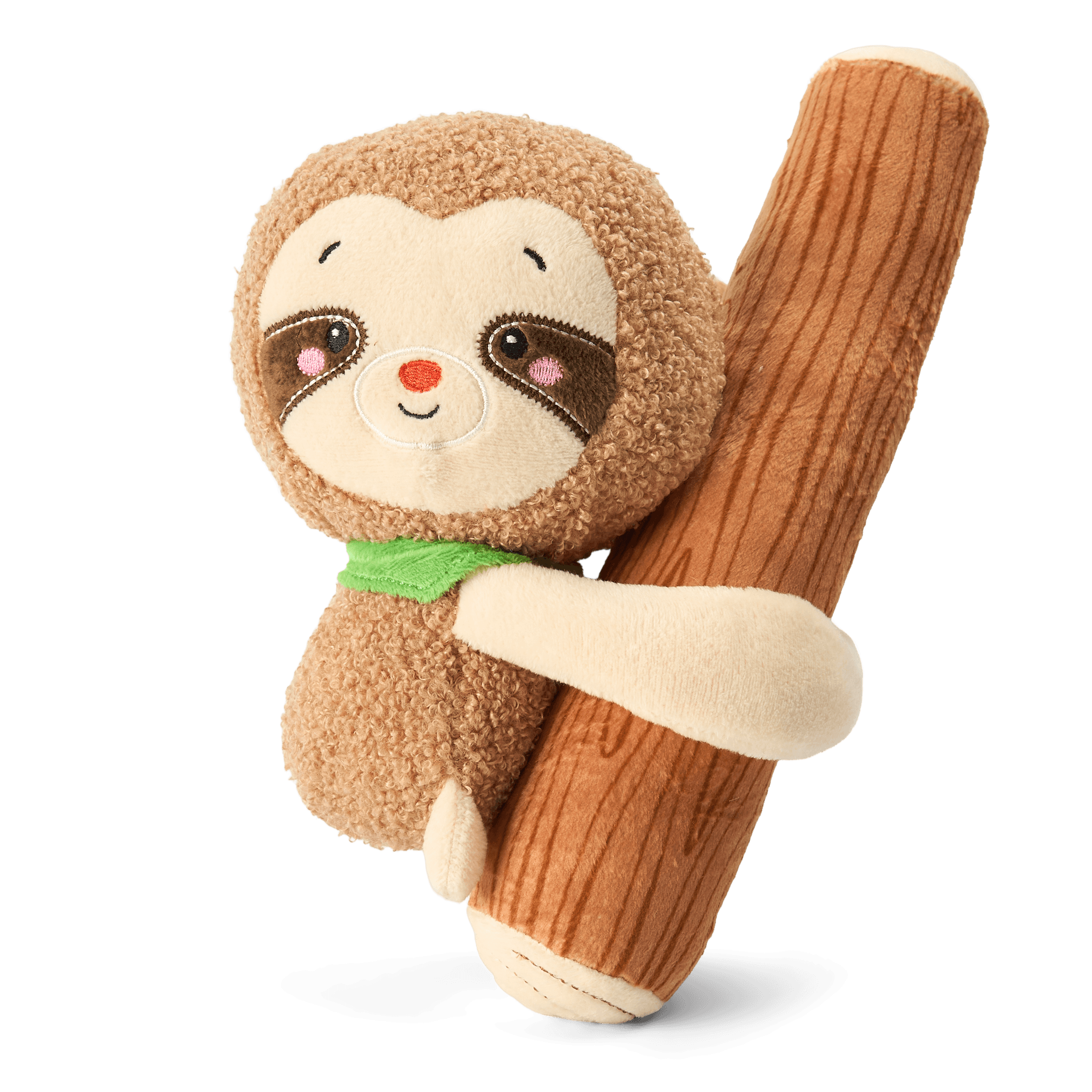 paws-for-life-hugmate-sloth-hugging-branch-funny-squeaker-dog-toy