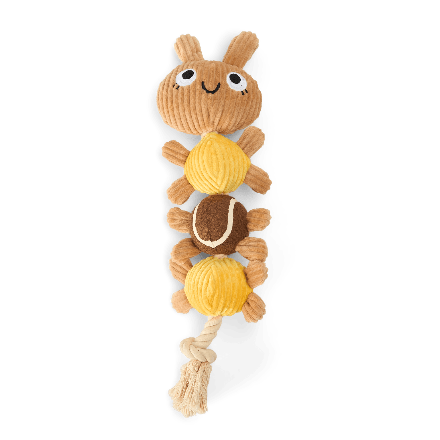 paws-for-life-plush-cute-caterpillar-with-tennis-ball-and-rope-dog-toy