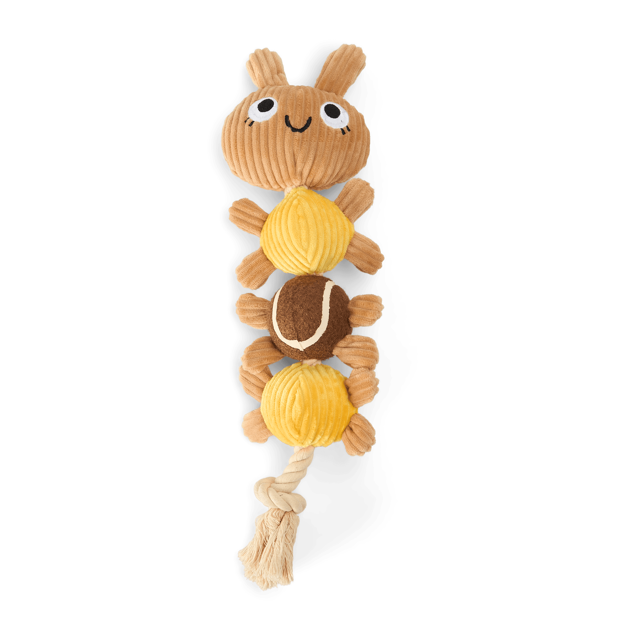 paws-for-life-plush-cute-caterpillar-with-tennis-ball-and-rope-dog-toy