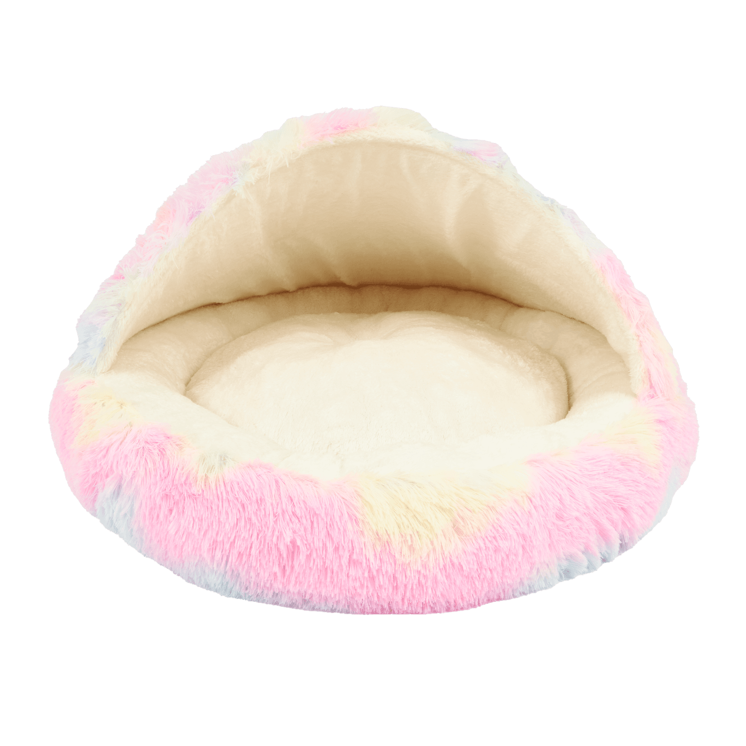 paws-for-life-rainbow-plush-hooded-bed