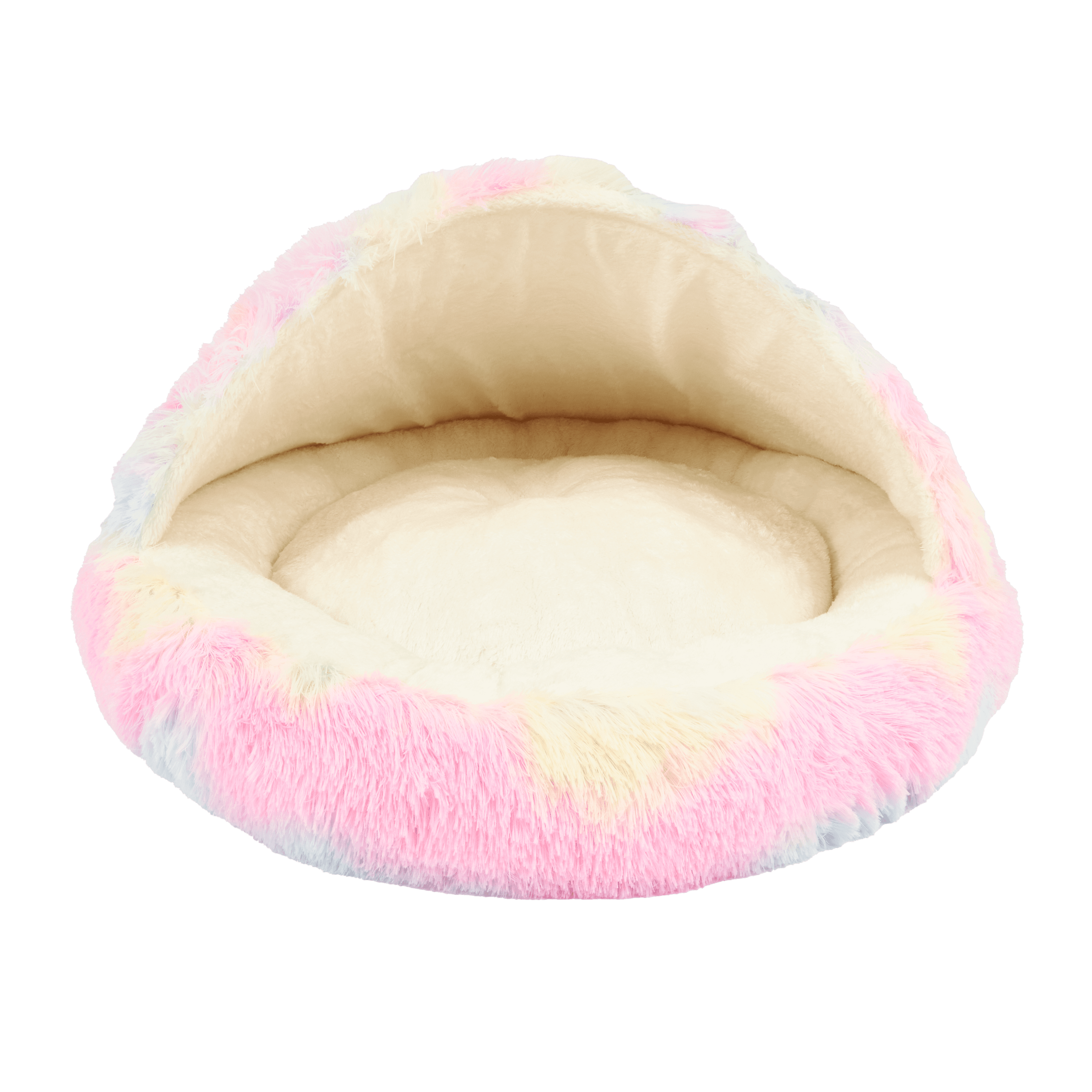 paws-for-life-rainbow-plush-hooded-bed