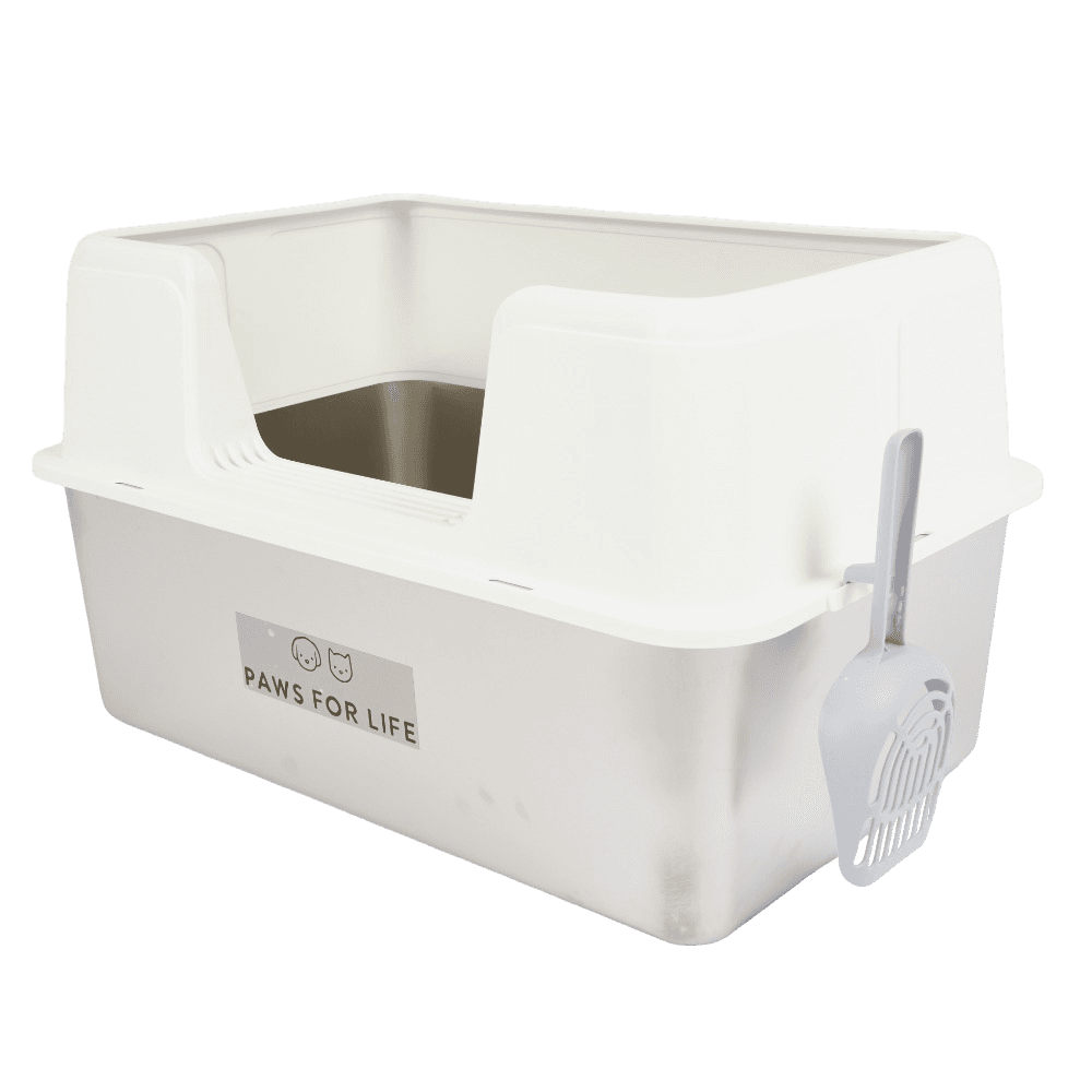 paws-for-life-semi-enclosed-stainless-steel-cat-litter-box-white