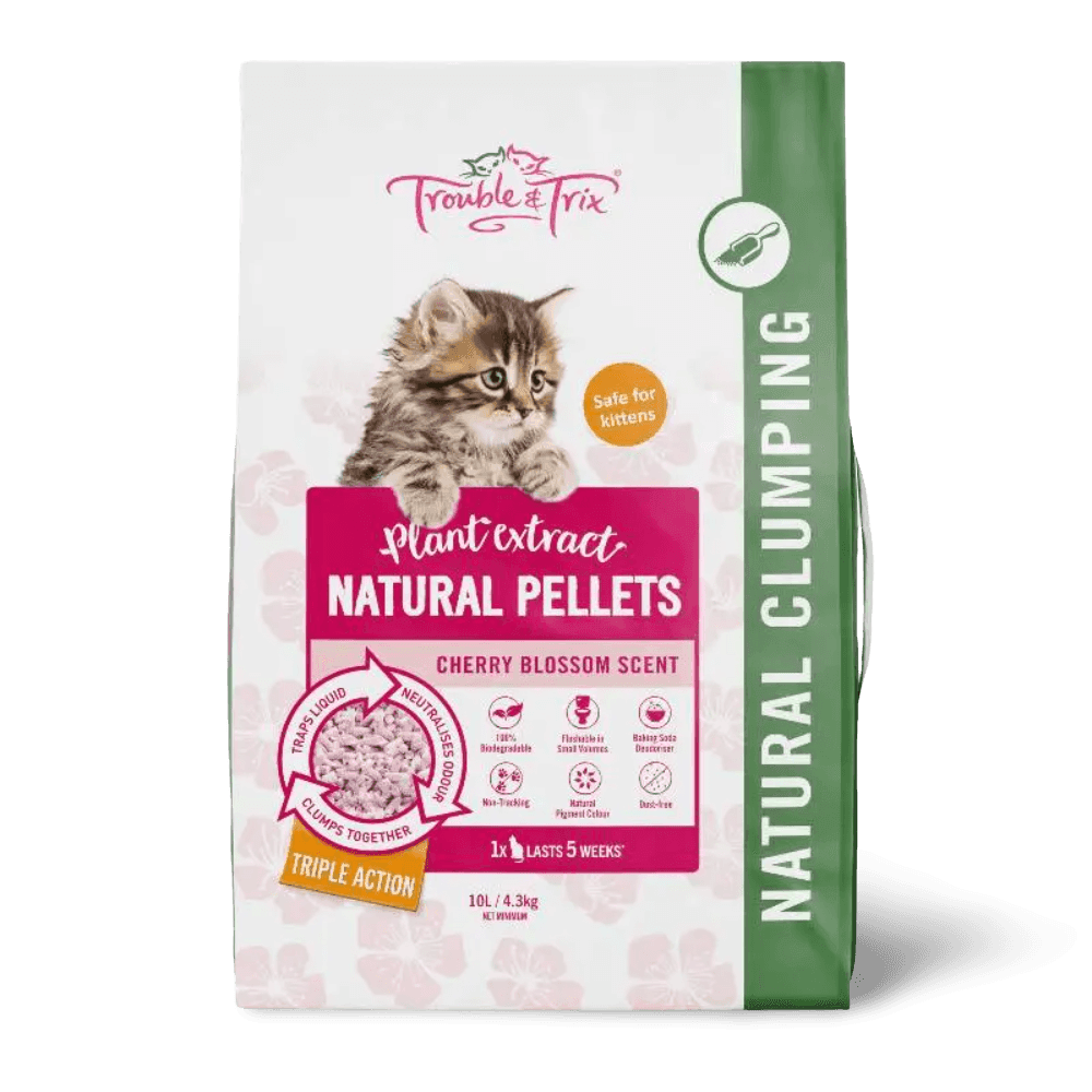Trouble And Trix Natural Pellets Clumping Cat Litter Cherry Blossom