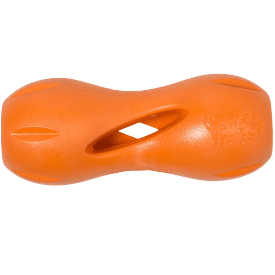 west-paw-qwizl-treat-dispensing-dog-toy-orange