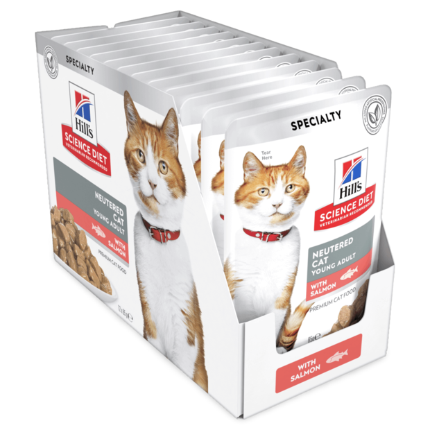 Buy Hills Science Diet Young Adult Neutered Cat Salmon Cat Food Pouches