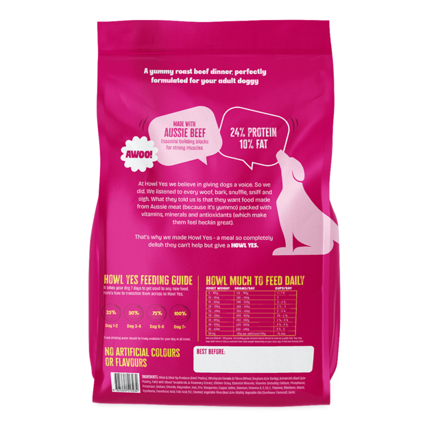 Buy Howl Yes Adult Beef Dry Dog Food Online Better Prices At Pet Circle