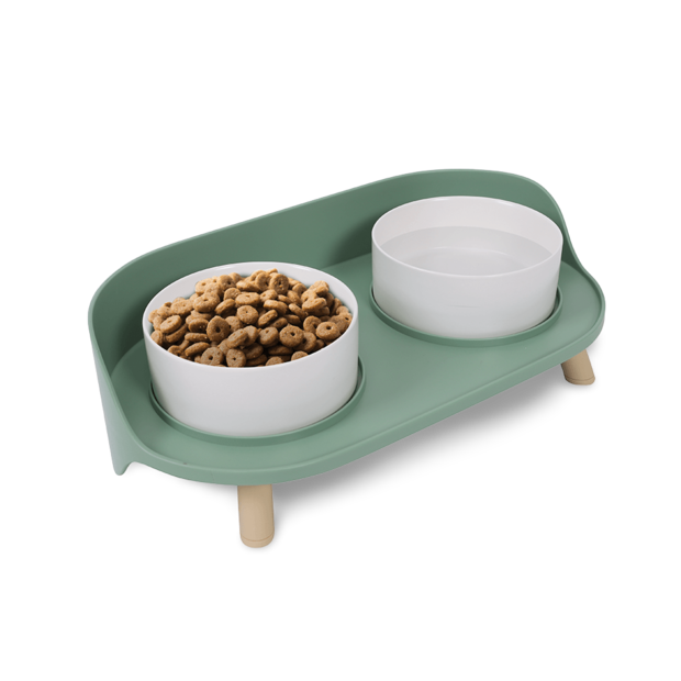 Ceramic Raised Cat Bowls With Stand & Mat - Anti Vomit Design - View #2