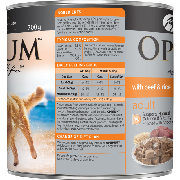 Buy Optimum Adult Wet Dog Food Beef And Rice Cans Online Low Prices