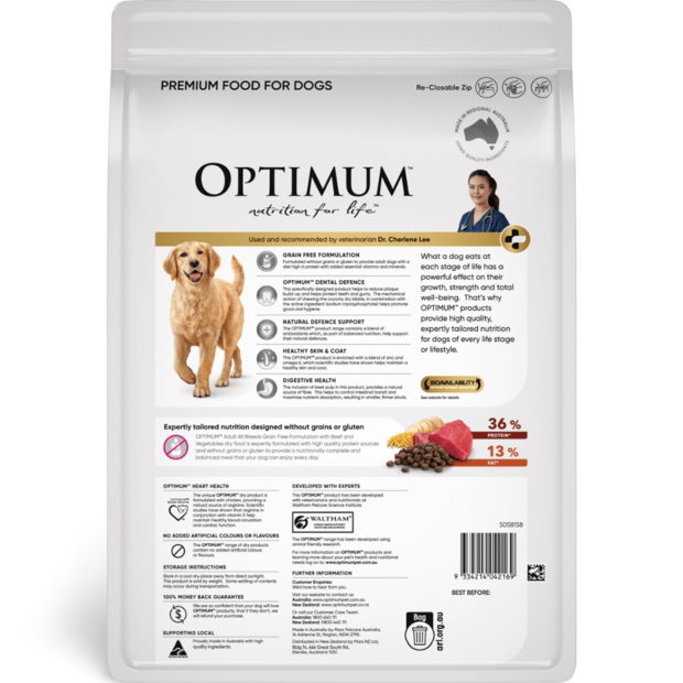Buy Optimum Dry Dog Food Grain Free Beef Veges Online Low Prices