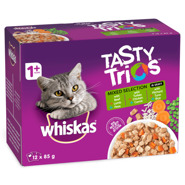 Buy Whiskas Wet Cat Food Tasty Trios Mixed Selection Online Better Prices At Pet Circle