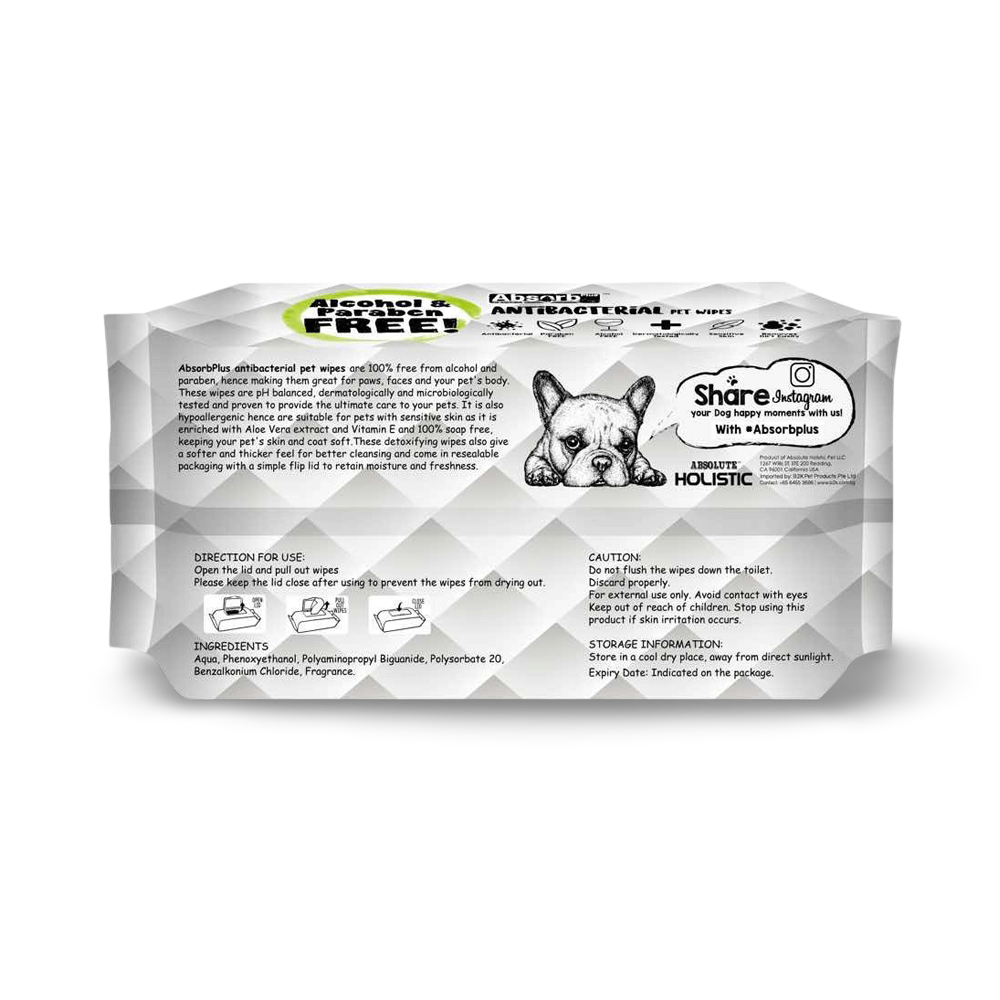 Absorb Plus Antibacterial Pet Wipes Floral Pet Circle