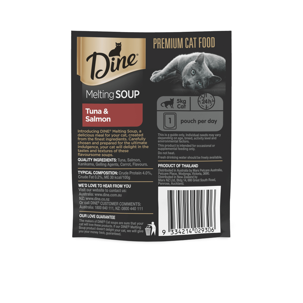 Buy Dine Melting Soup Tuna And Salmon Pouch Wet Cat Food Online