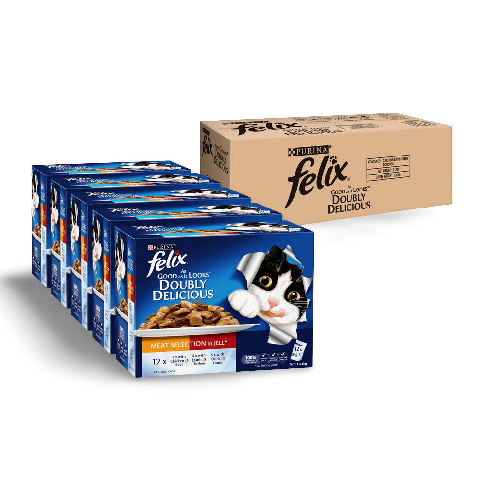 Buy Felix Wet Cat Food Adult Doubly Delicious Meat Selection Pouches