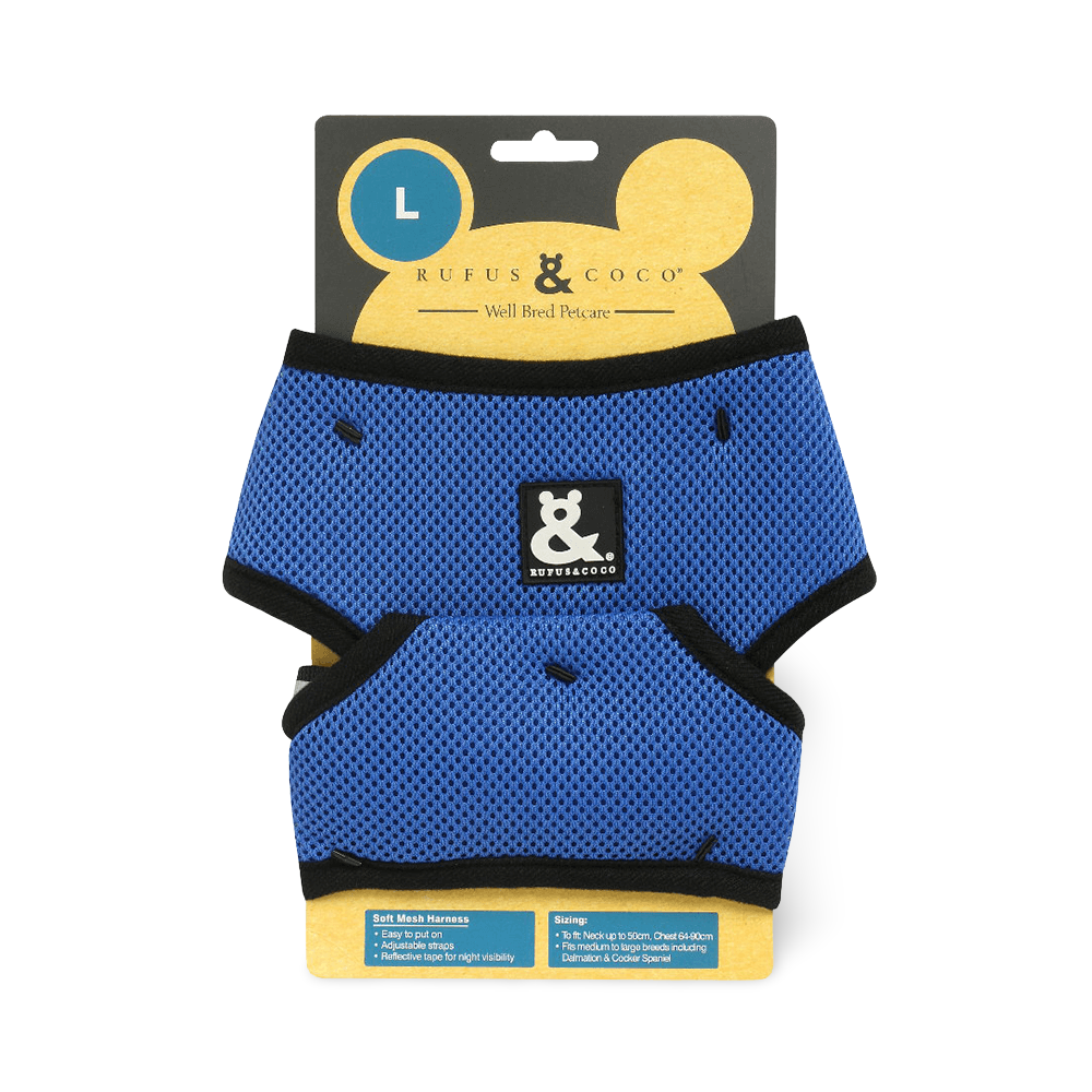 Rufus And Coco Dog Harness Soft Mesh Blue Pet Circle