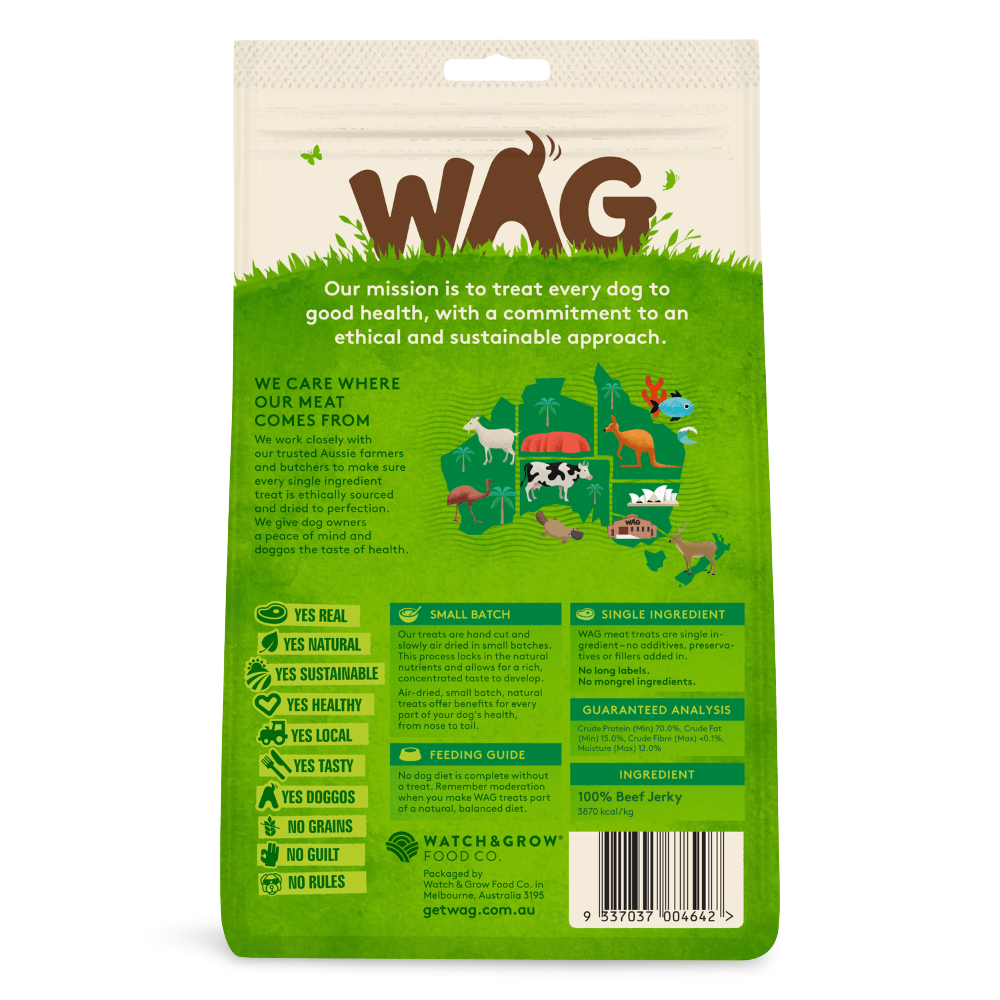Buy Wag Dog Treats Beef Jerky Online Better Prices At Pet Circle